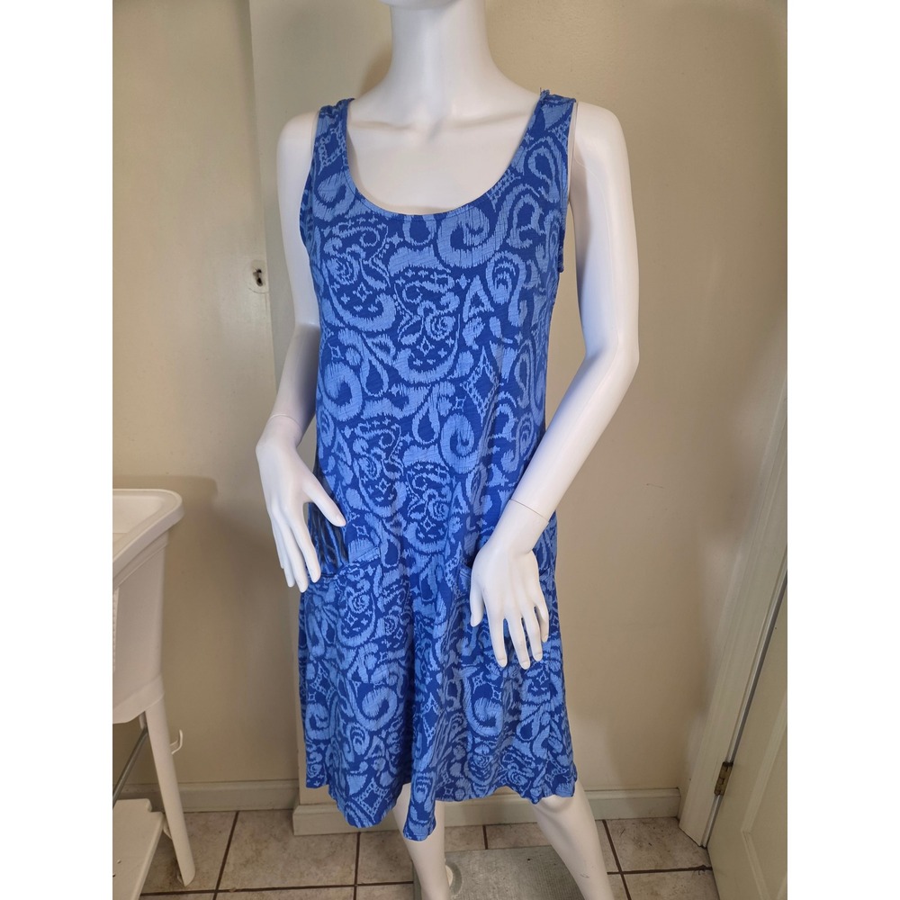 Fresh Produce Womens XS Blue Paisley Cotton Knit Sleeveless Pocket Dress USA